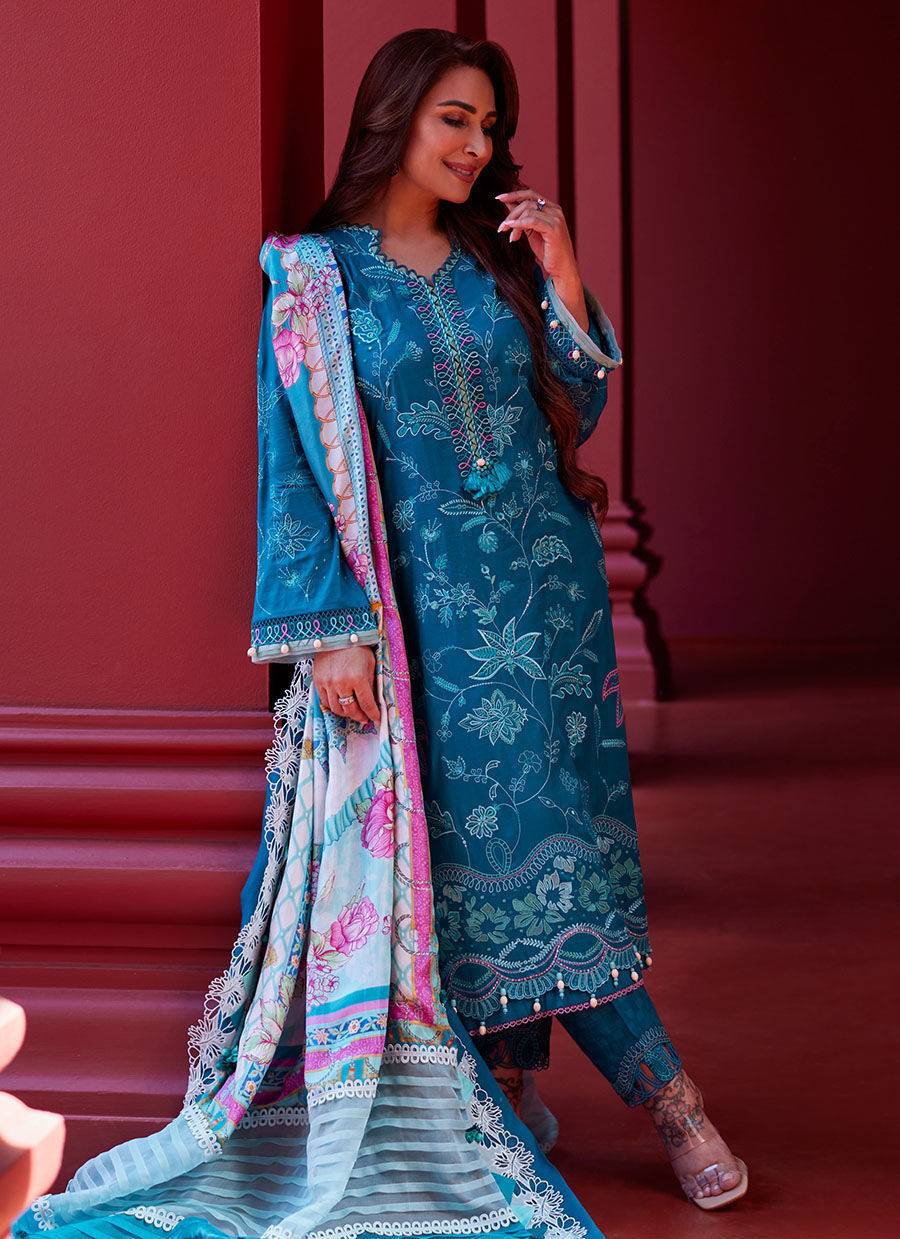 Farah Talib Aziz | Suay Lawn 24 | MOANNA TEAL - Pakistani Designer Dress - by Farah Talib Aziz | Type: Luxury - 100% Original at Saira Sultan
