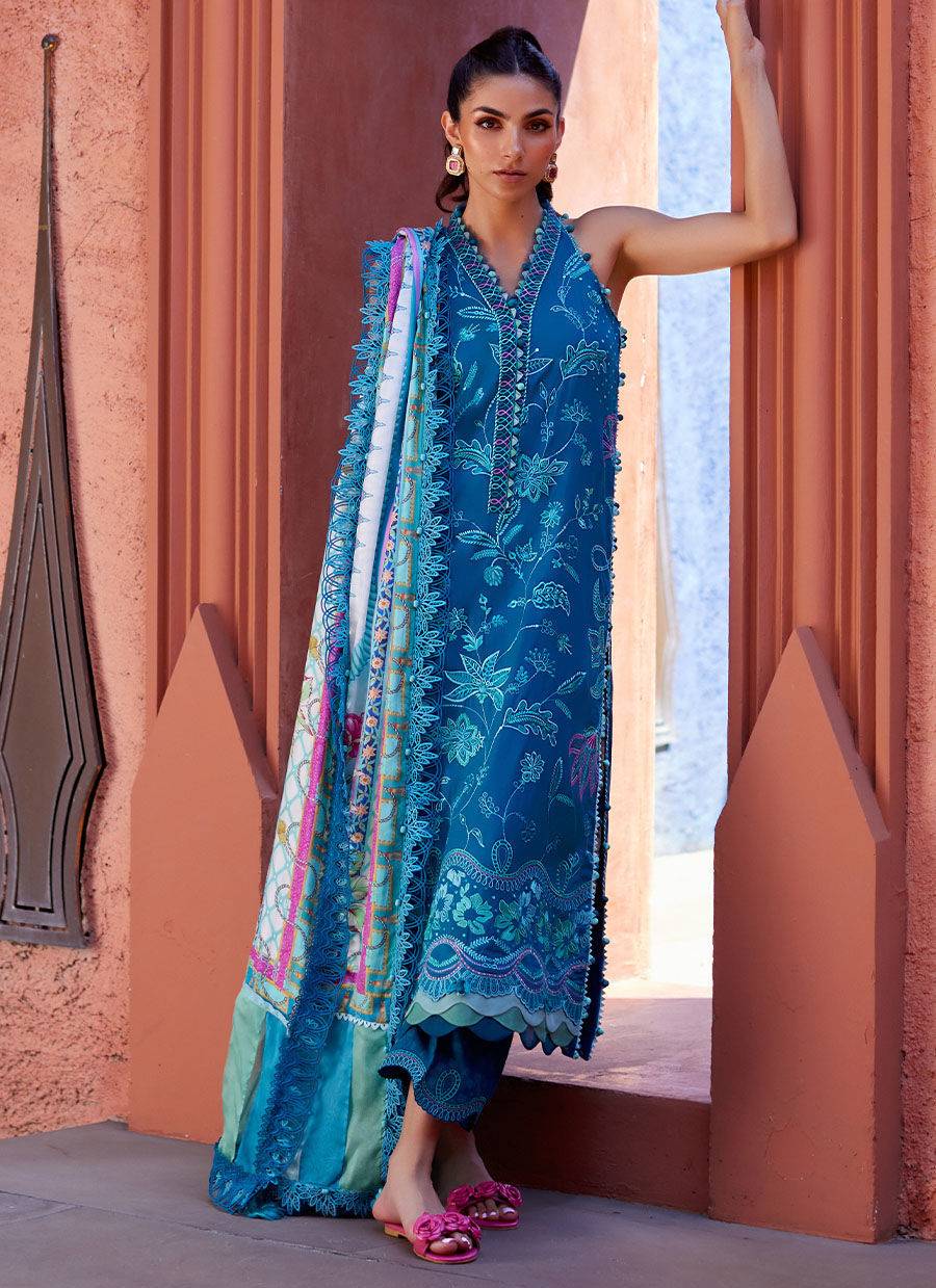 Farah Talib Aziz | Suay Lawn 24 | MOANNA TEAL - Pakistani Designer Dress - by Farah Talib Aziz | Type: Luxury - 100% Original at Saira Sultan
