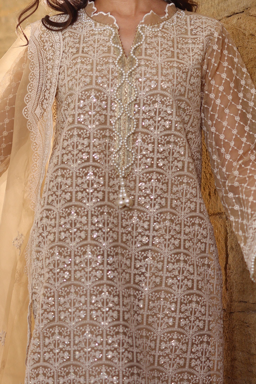 Gul Ahmed | Festive Eid 25 | FE-52087 M Beige Organza