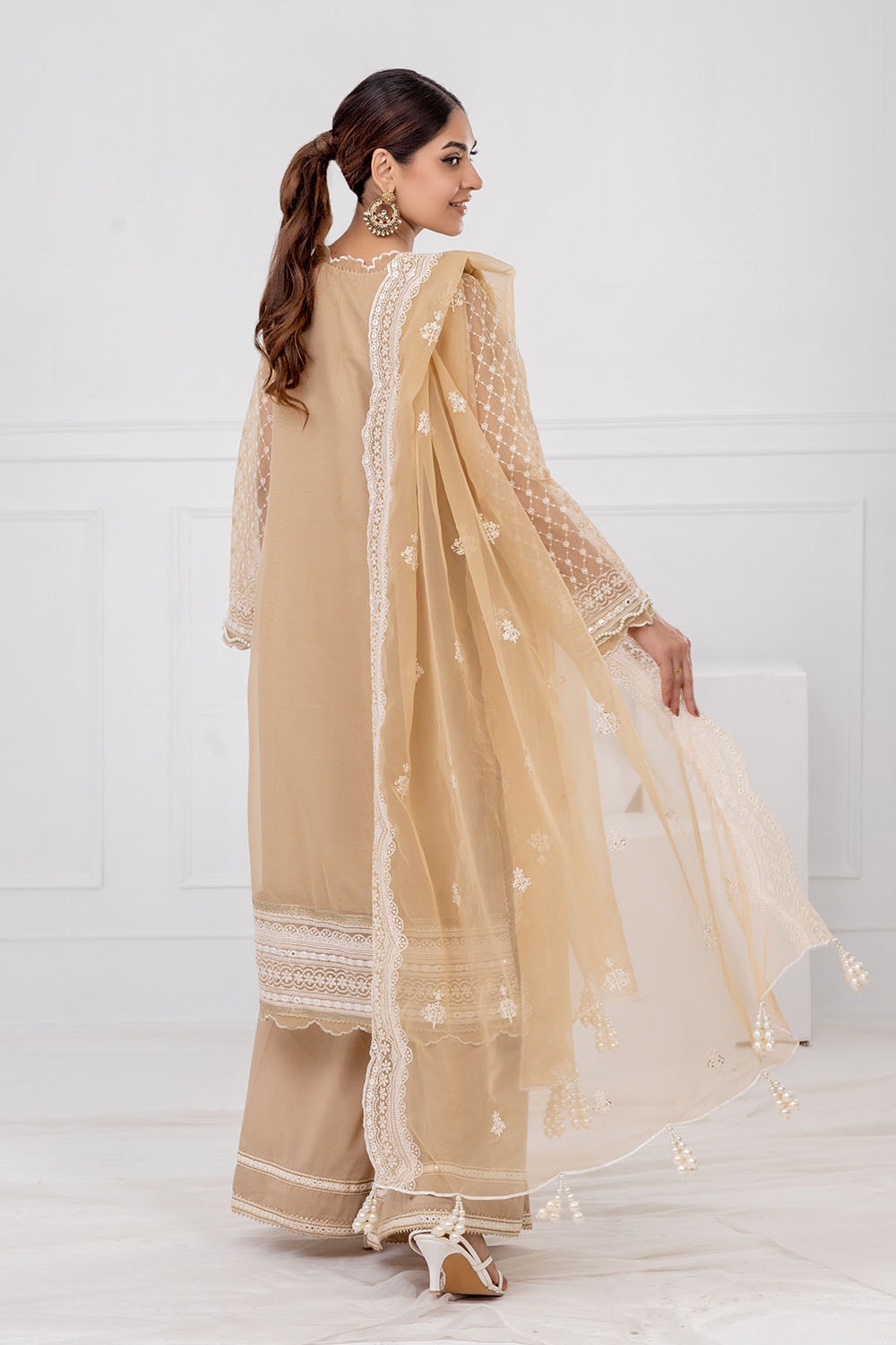 Gul Ahmed | Festive Eid 25 | FE-52087 XS Beige Organza