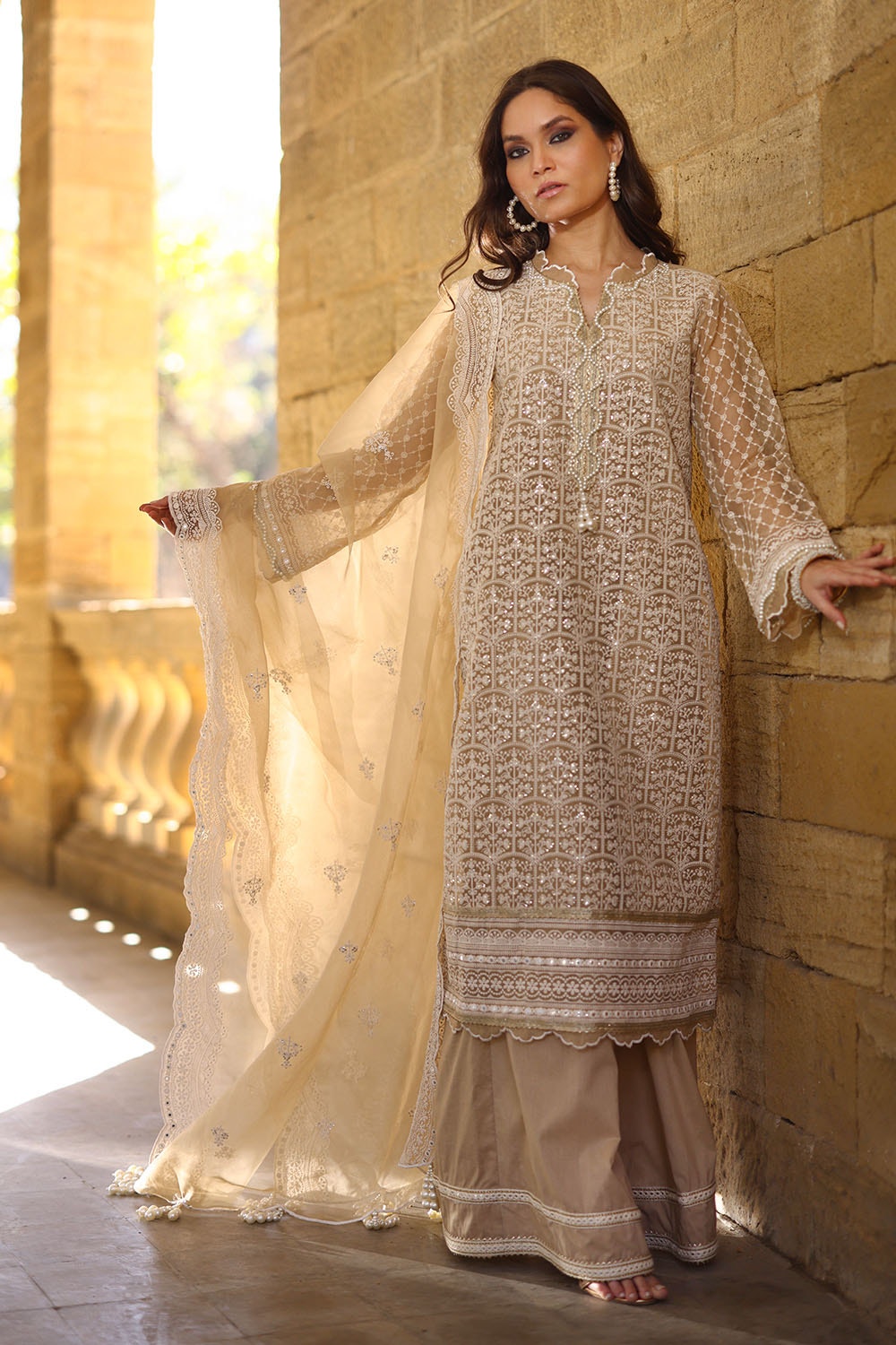 Gul Ahmed | Festive Eid 25 | FE-52087 XL Beige Organza