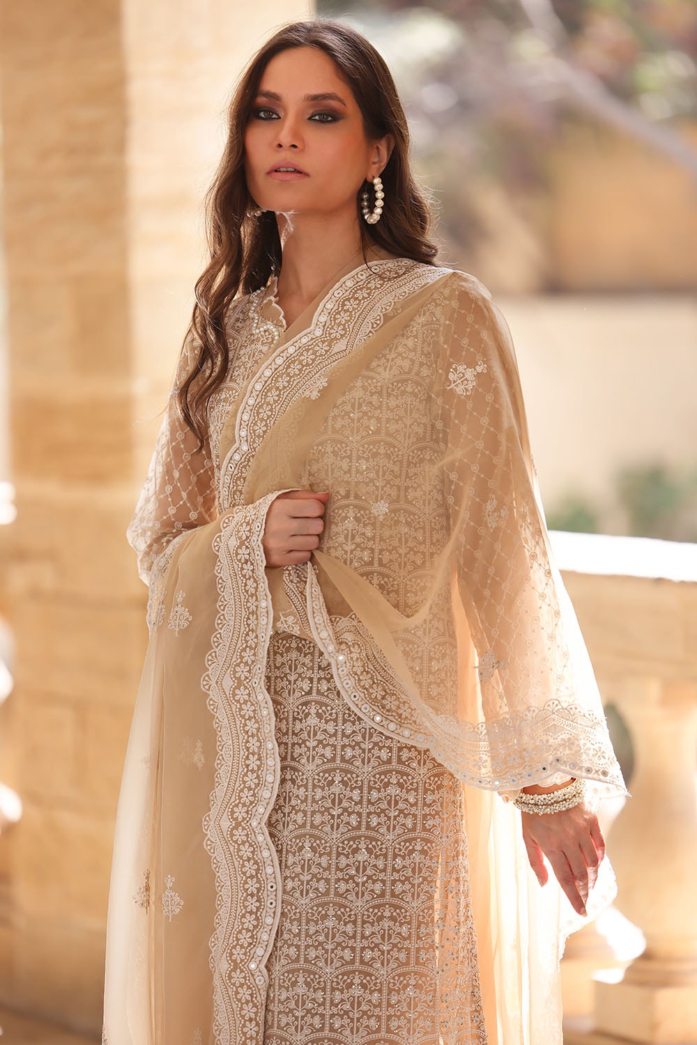 Gul Ahmed | Festive Eid 25 | FE-52087 L Beige Organza