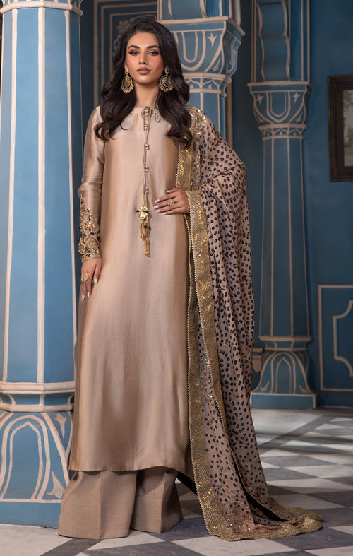 Maya | Mehr o Mah Formals | MAELIS XS Light Brown Tissue Silk