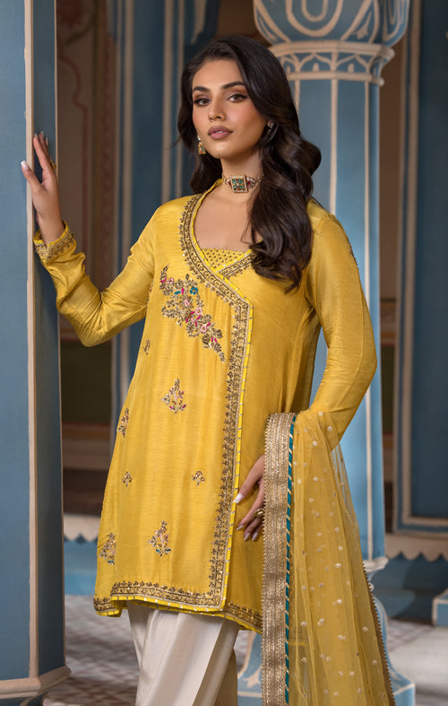 Maya | Mehr o Mah Formals | EYRZA M Yellow Korean Raw Silk