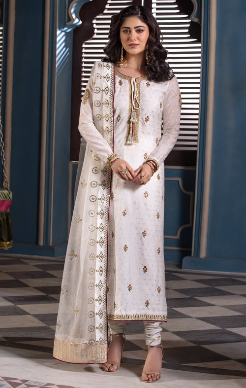 Maya | Mehr o Mah Formals | VARENA XS White Cotton Net
