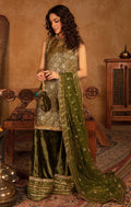 Maya | Raazi Velvet 24 | GULZAR L Olive Green Zari