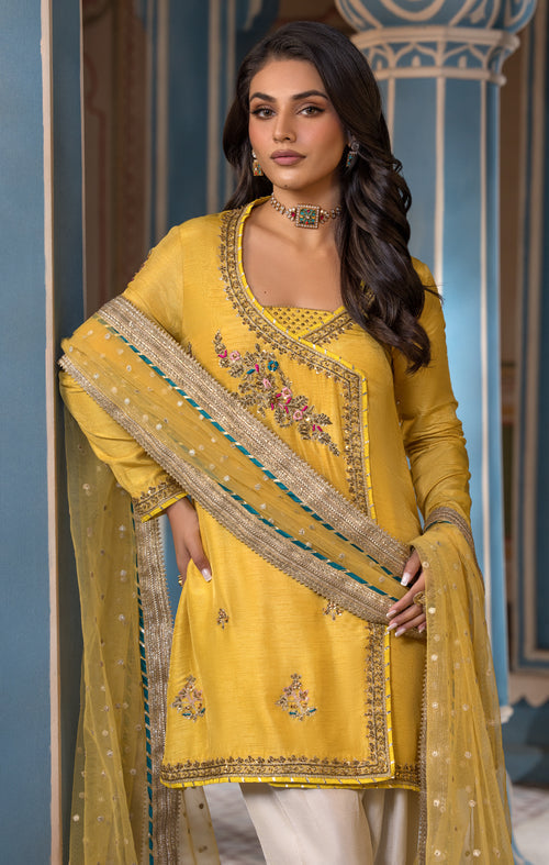 Maya | Mehr o Mah Formals | EYRZA L Yellow Korean Raw Silk