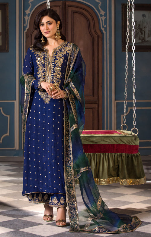 Maya | Mehr o Mah Formals | NOVERA XS Dark Blue Thai Silk