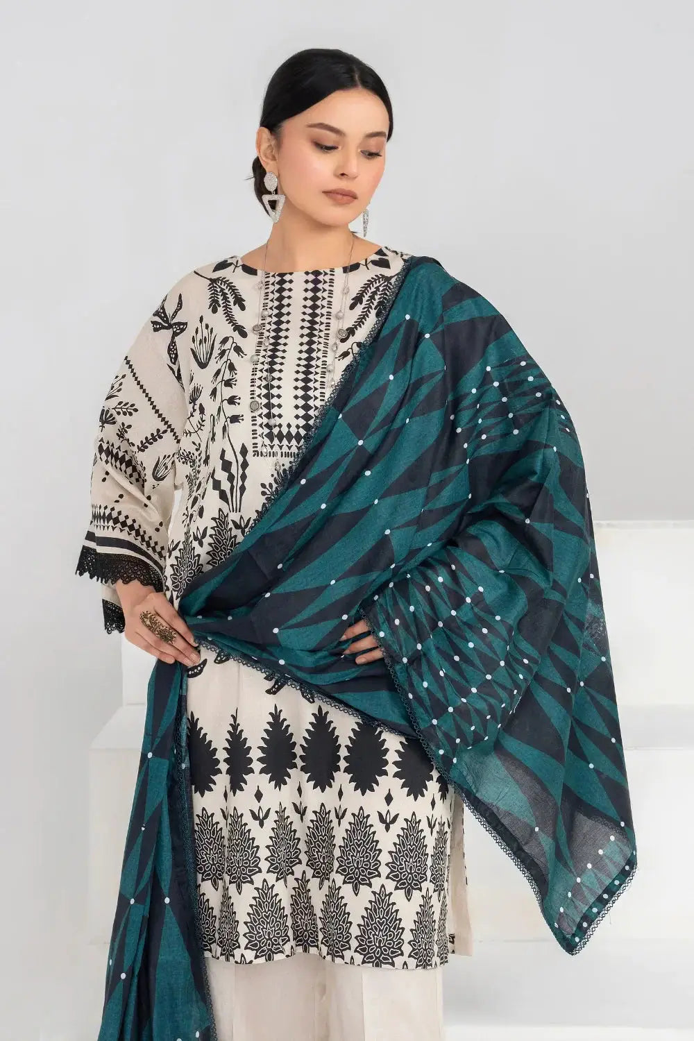 Ittehad | Printed Lawn 24 | IP3P02-3PS-BGE - Pakistani Designer Dress - by Ittehad | Type: Casuals - 100% Original at Saira Sultan
