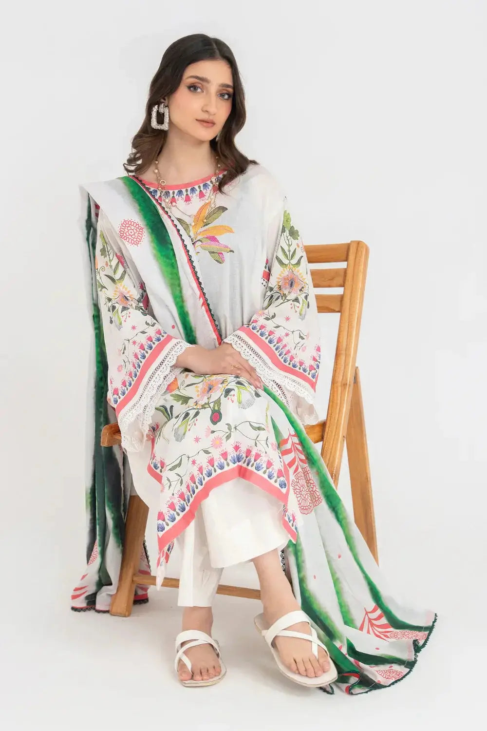 Ittehad | Printed Lawn 24 | IP3P05-3PS-OWH - Pakistani Designer Dress - by Ittehad | Type: Casuals - 100% Original at Saira Sultan