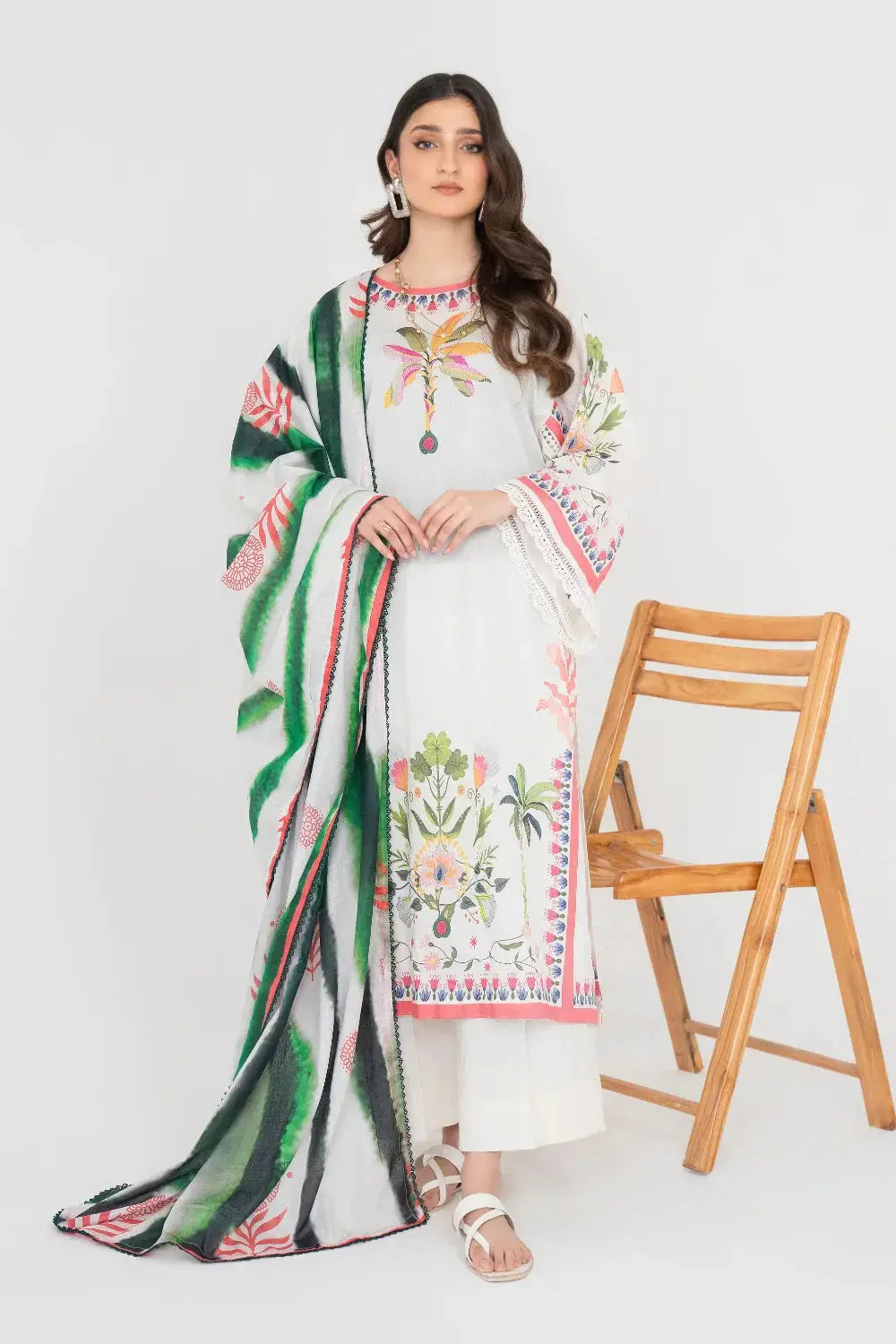 Ittehad | Printed Lawn 24 | IP3P05-3PS-OWH - Pakistani Designer Dress - by Ittehad | Type: Casuals - 100% Original at Saira Sultan