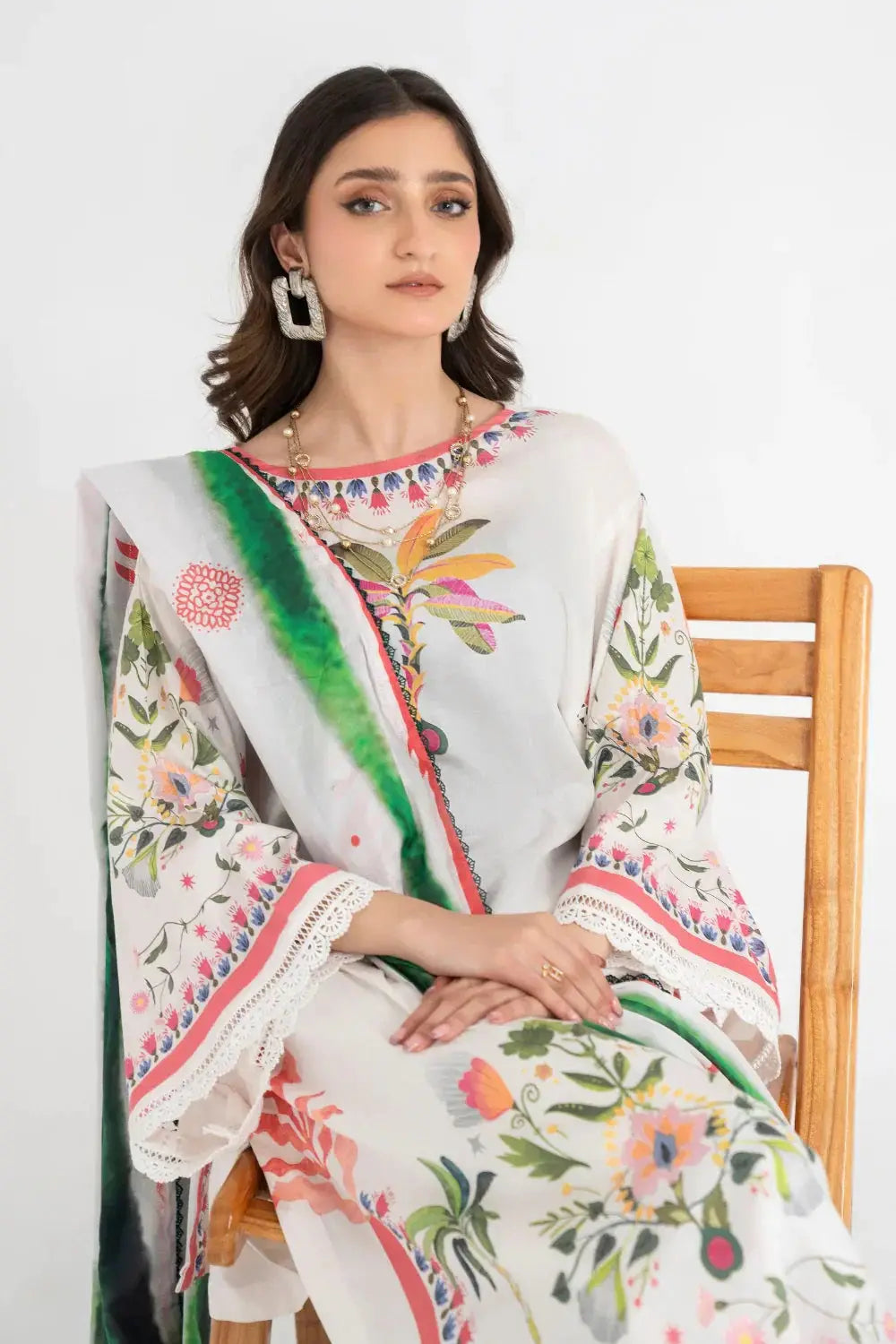 Ittehad | Printed Lawn 24 | IP3P05-3PS-OWH - Pakistani Designer Dress - by Ittehad | Type: Casuals - 100% Original at Saira Sultan