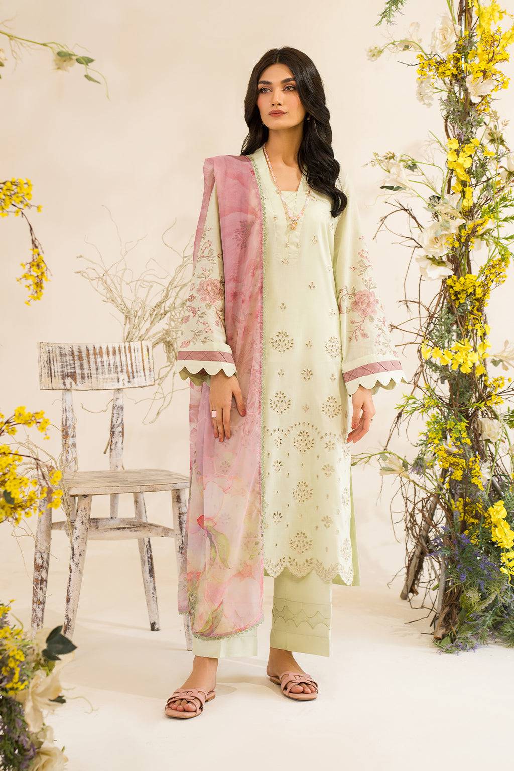 Iznik | Lawnkari 24 | UE-198 SILKGREEN - Pakistani Designer Dress - by Iznik | Type: Formal - 100% Original at Saira Sultan