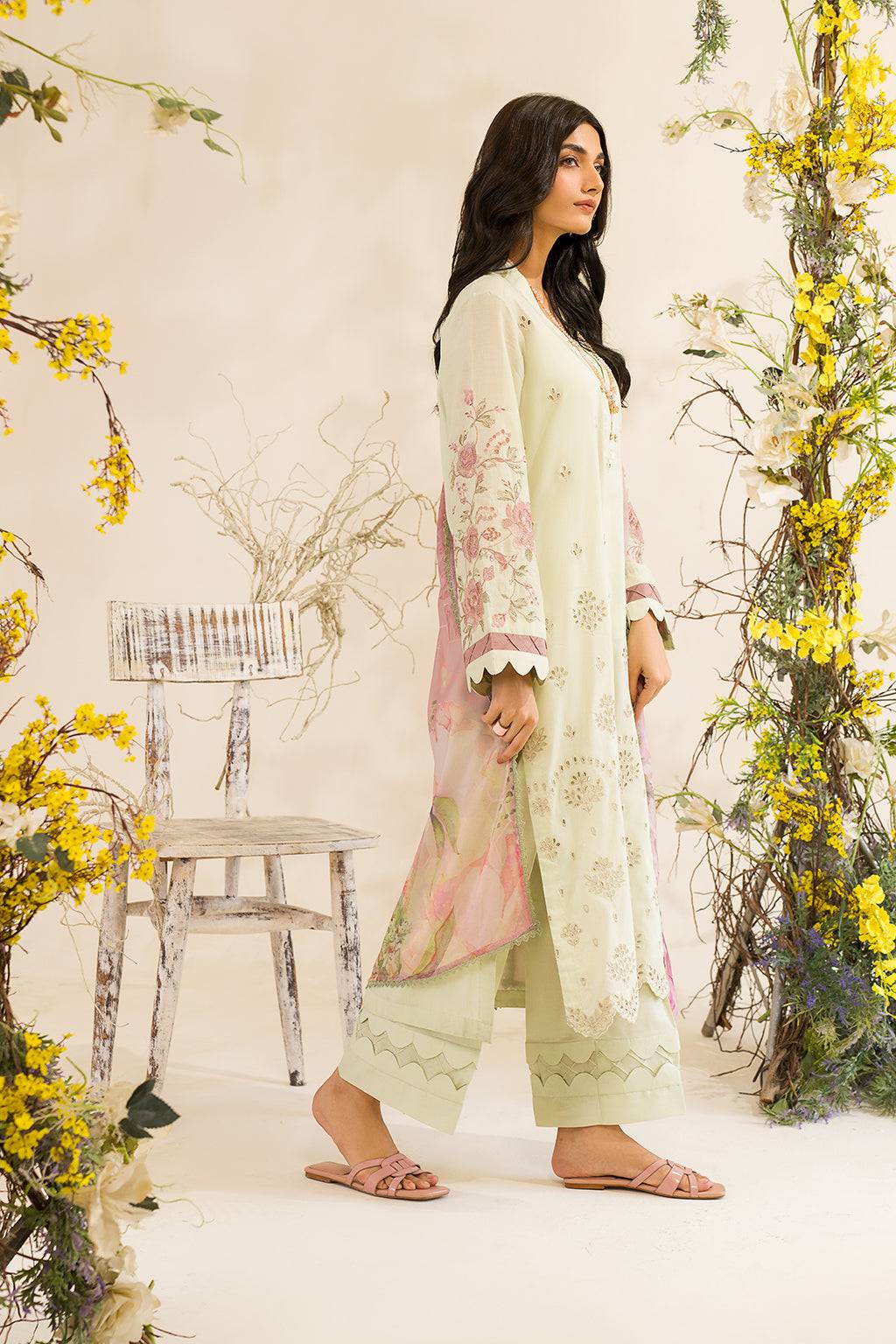 Iznik | Lawnkari 24 | UE-198 SILKGREEN - Pakistani Designer Dress - by Iznik | Type: Formal - 100% Original at Saira Sultan