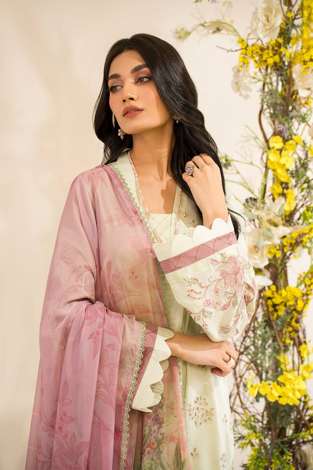 Iznik | Lawnkari 24 | UE-198 SILKGREEN - Pakistani Designer Dress - by Iznik | Type: Formal - 100% Original at Saira Sultan