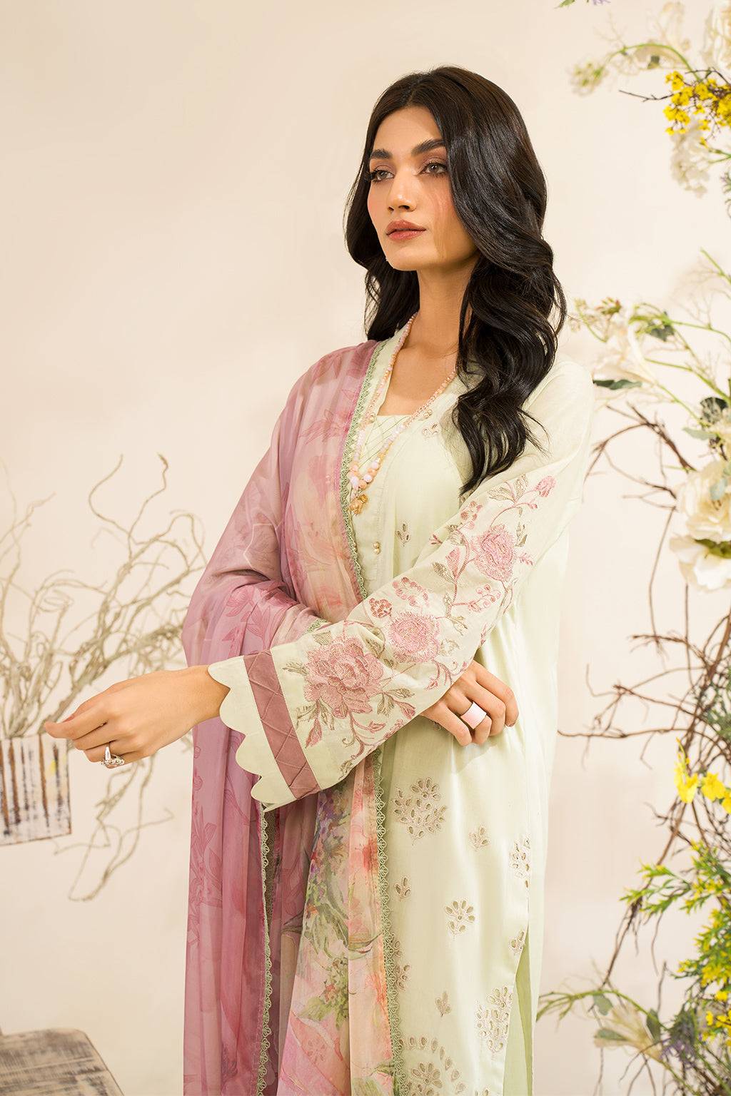 Iznik | Lawnkari 24 | UE-198 SILKGREEN - Pakistani Designer Dress - by Iznik | Type: Formal - 100% Original at Saira Sultan