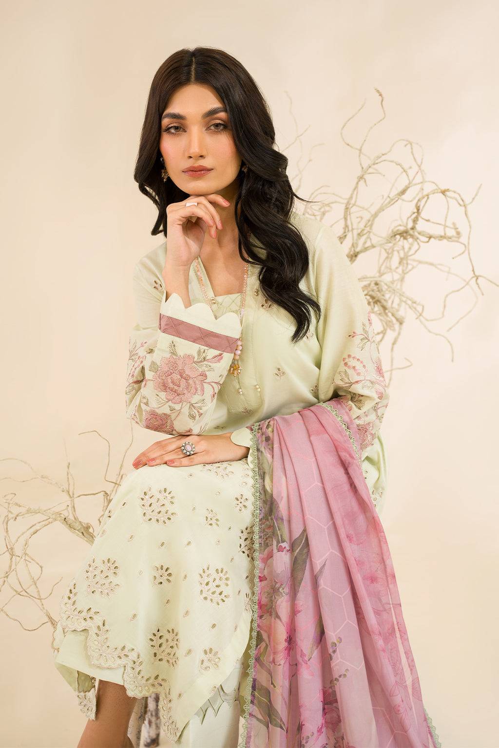 Iznik | Lawnkari 24 | UE-198 SILKGREEN - Pakistani Designer Dress - by Iznik | Type: Formal - 100% Original at Saira Sultan