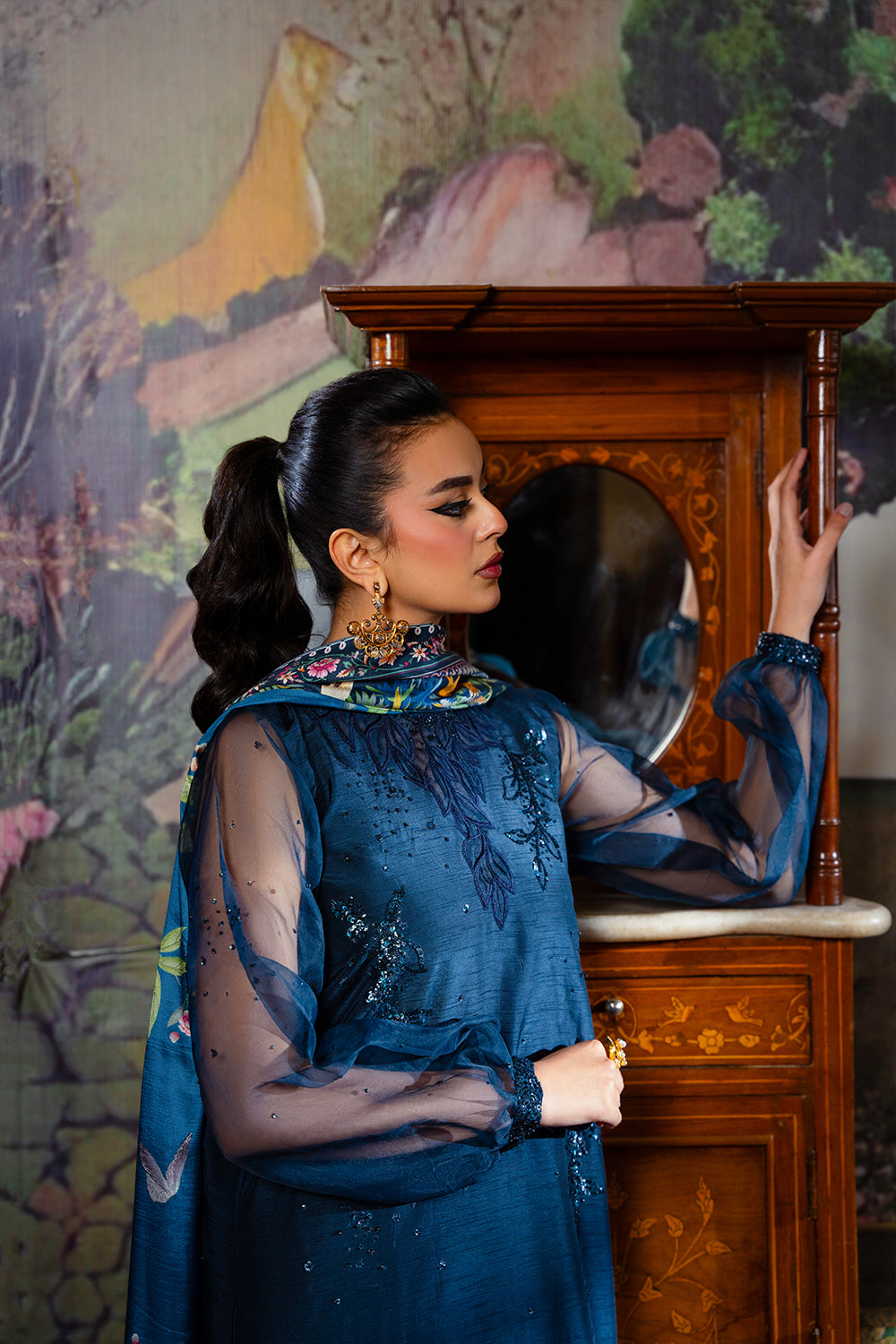 Saira Rizwan | Dahini Silk Pret | SIAN -SRLP03-25 L Navy Blue Raw Silk