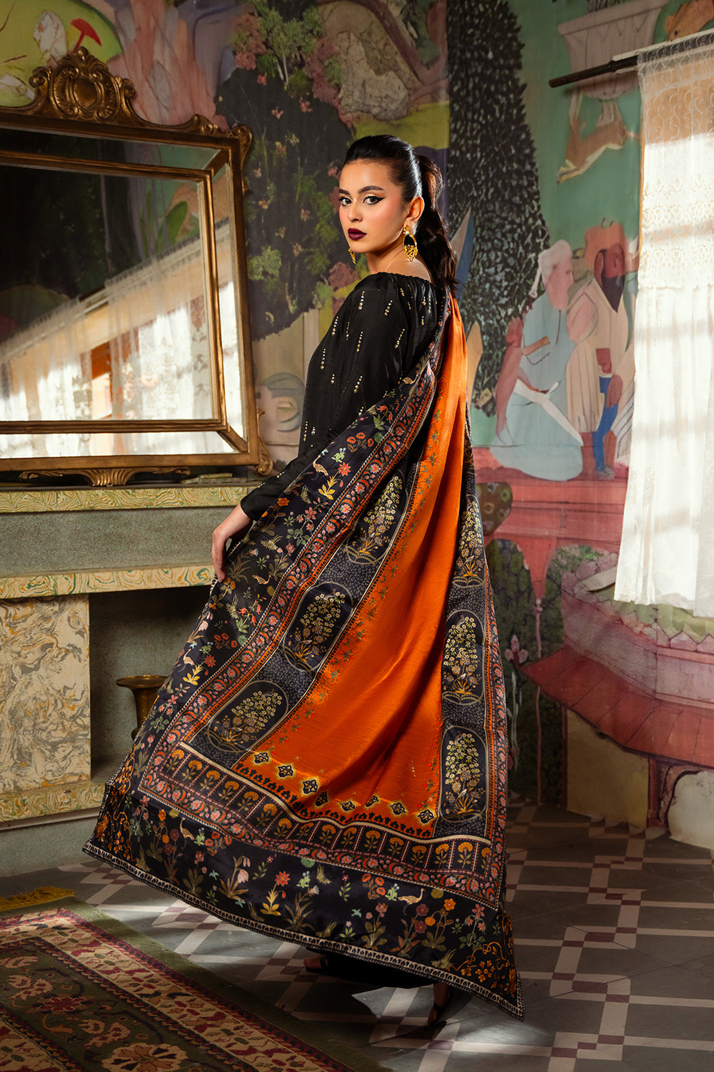 Saira Rizwan | Dahini Silk Pret | ESMA - SRLP02-25 M Black Raw Silk