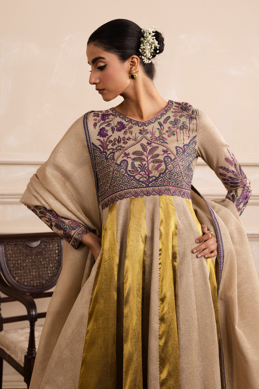 Maryum N Maria | Izara Formals | KARIMA - MW40035 M Golden Zari Tissue