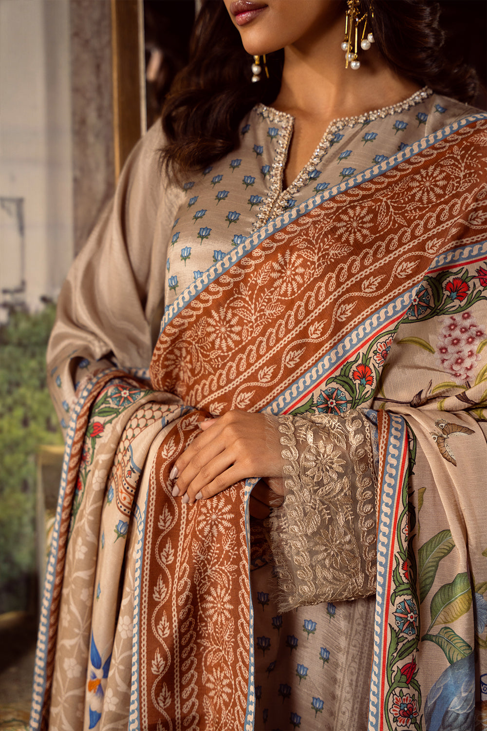 Saira Rizwan | Dahini Silk Pret | MERCINA - SRLP06-25 XL Beige Raw Silk