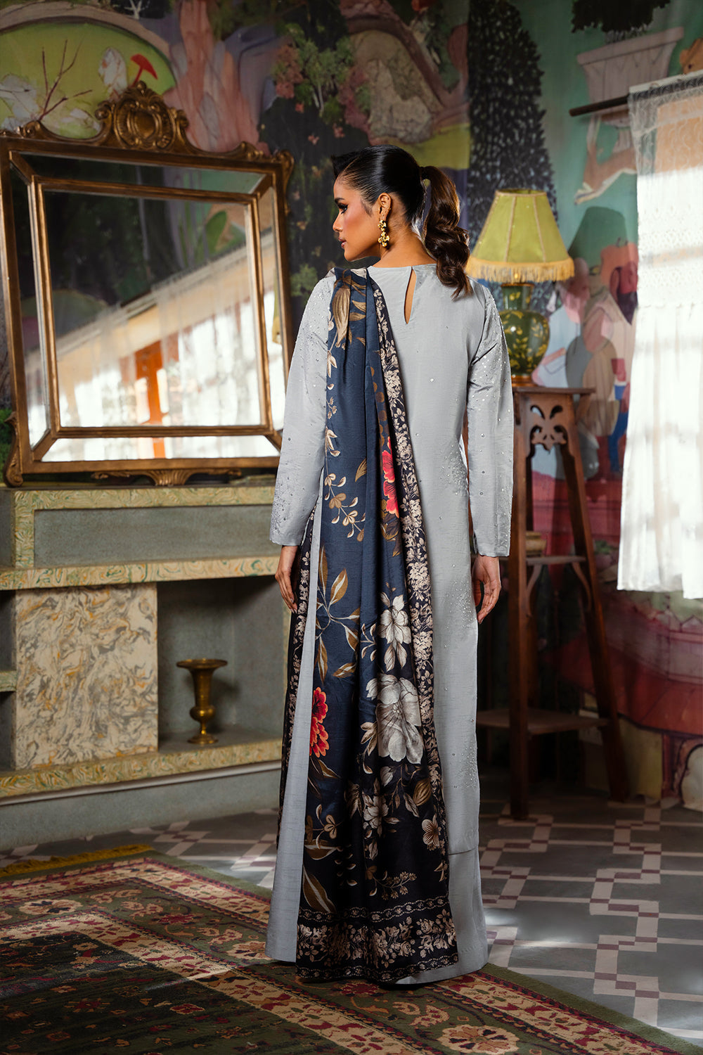 Saira Rizwan | Dahini Silk Pret | SWAN - SRLP04-25 XS Cloud Gray Raw Silk
