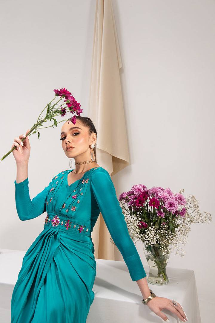 Maria Osama Khan | Tiffany Formals | Aquamarine - Pakistani Designer Dress - by Maria Osama Khan | Type: Formal - 100% Original at Saira Sultan