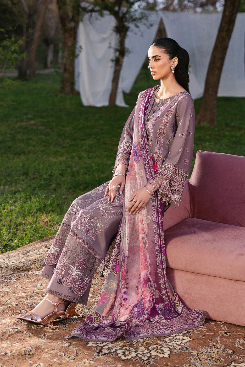 Ramsha | Riwayat Lawn Collection | Y-1310 M Purplish Gray Lawn