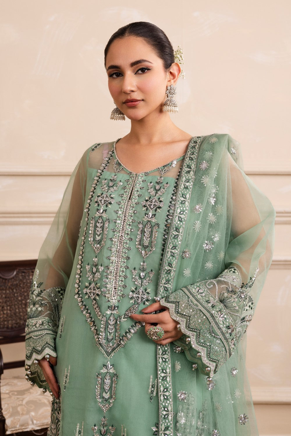 Maryum N Maria | Izara Formals | RANYA - MW40027 M Sage Green Organza