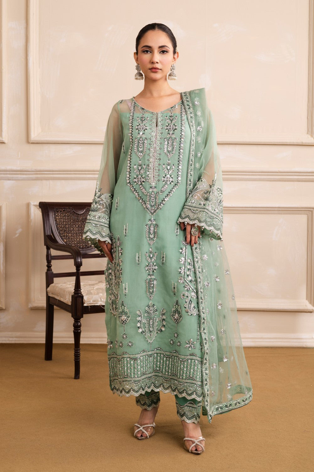 Maryum N Maria | Izara Formals | RANYA - MW40027 XS Sage Green Organza