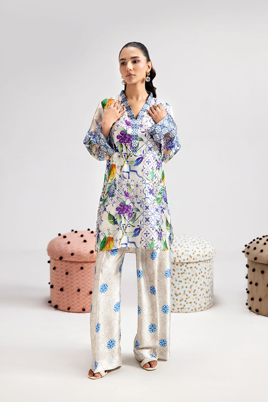 Afsanah | The Print Edit | SUMMER GLORY AP-111 XS Pearl White Silk