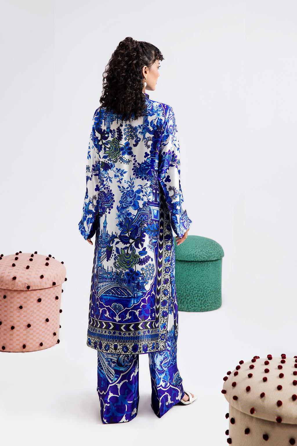 Afsanah | The Print Edit | ORCHE BLOOM (extended shirt) AP-112 XS Blue Silk