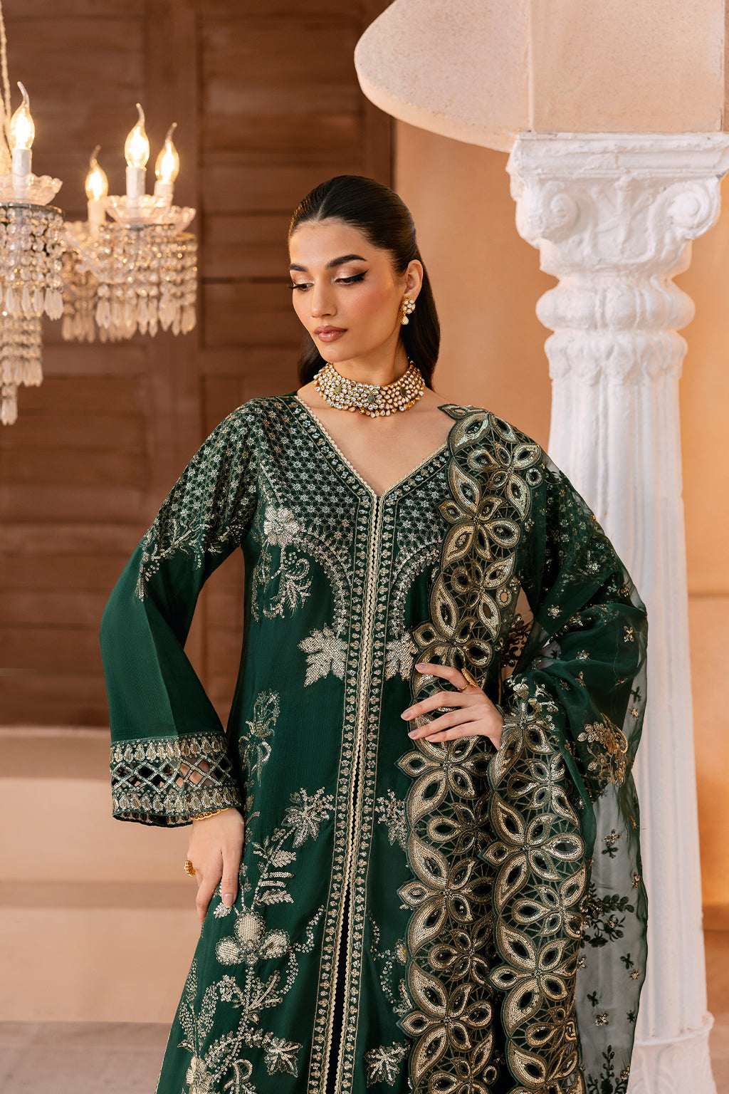 Ramsha | Shehnai Collection | SS-101 XL Dark Green Raw Silk