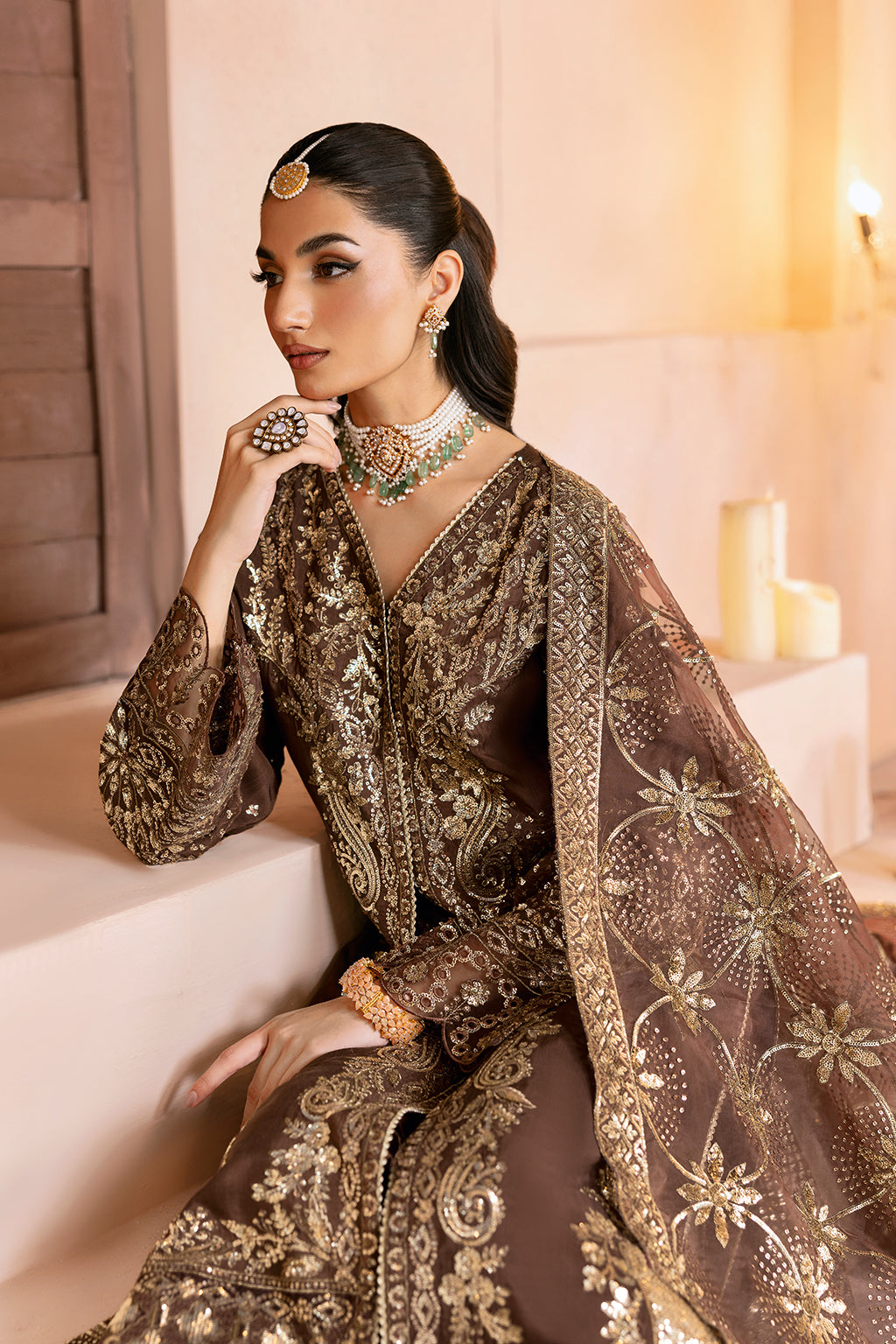 Ramsha | Shehnai Collection | SS-108 XL Chocolate Brown Raw Silk