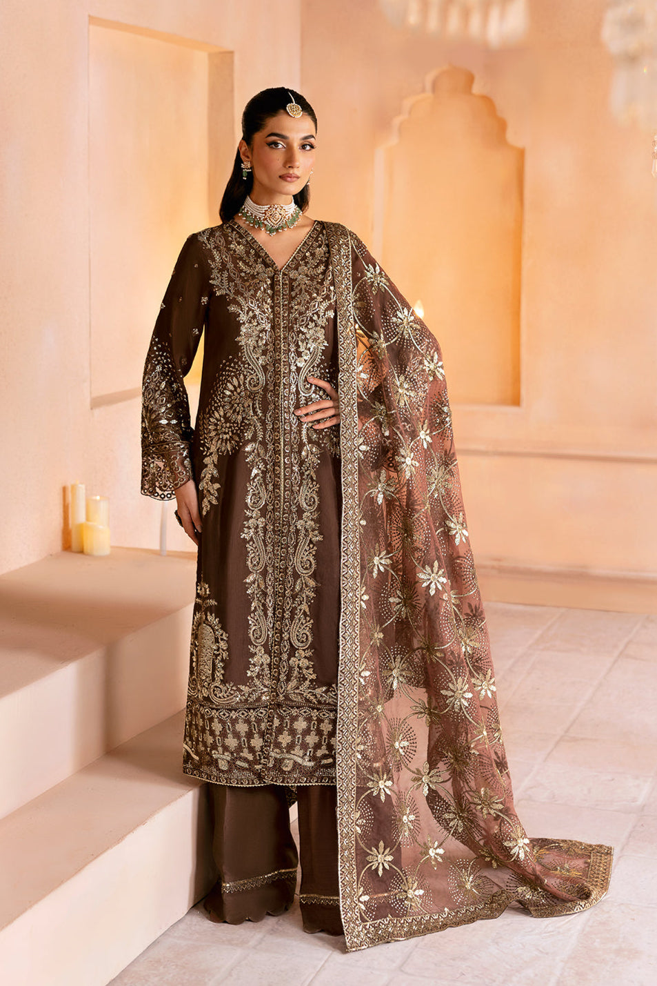Ramsha | Shehnai Collection | SS-108 XS Chocolate Brown Raw Silk