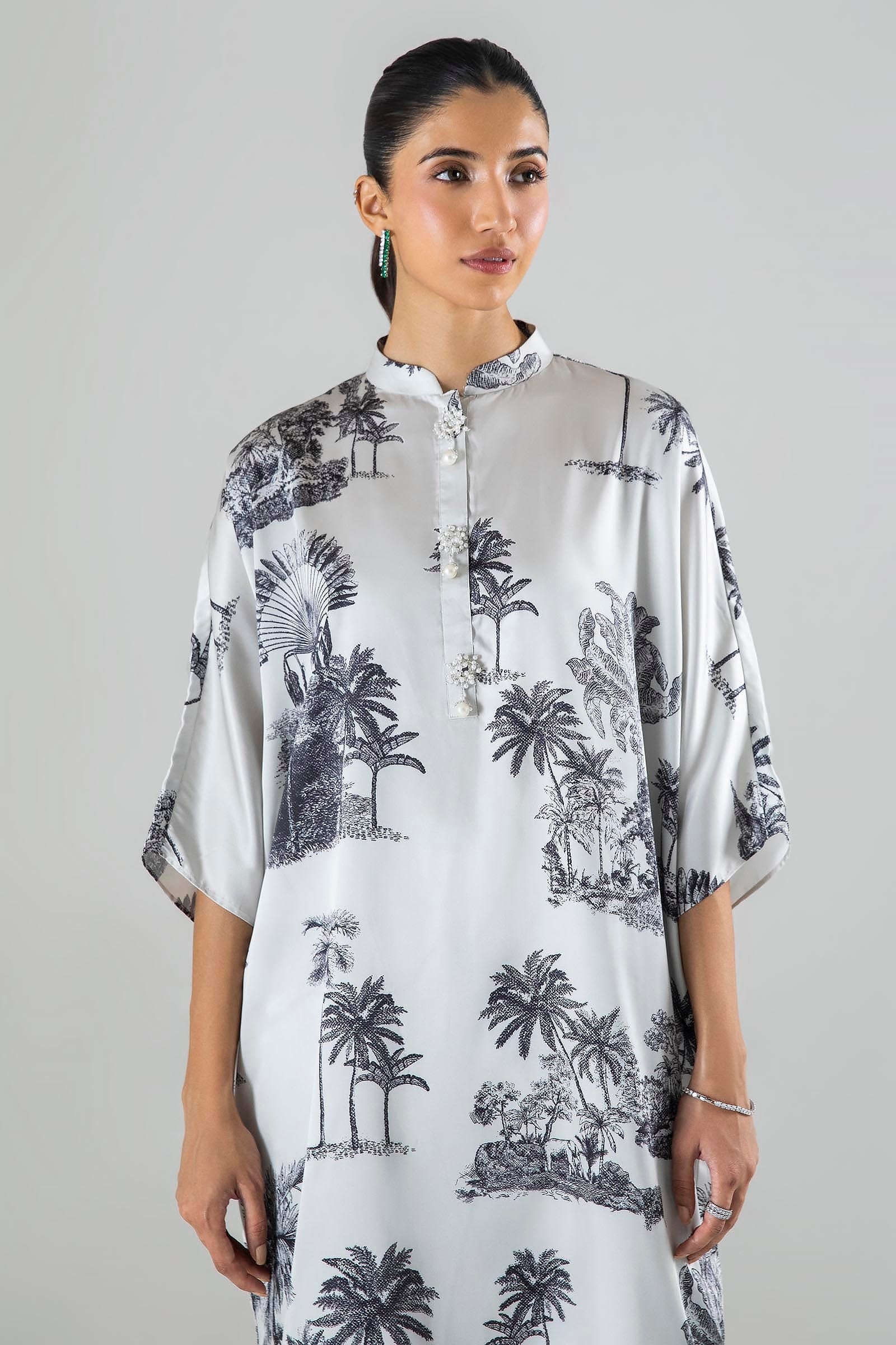 Sana Safinaz | Silk Tunics | SS24STP142P2T L White Poly Satin