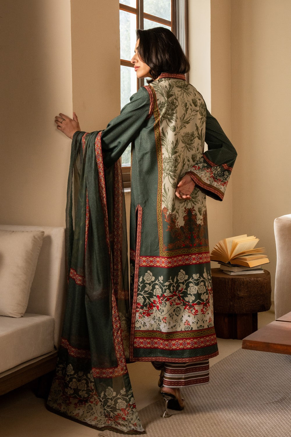 Maryum N Maria | Nazm Collection | STELLA - MS50459 XS Deep Olive Green Silk